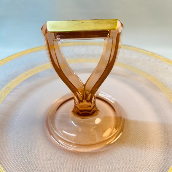 Glastonbury Vintage Pink Glass Center Handle Tidbit Tray Gold Gilt Regency Style - Picture 5 of 8